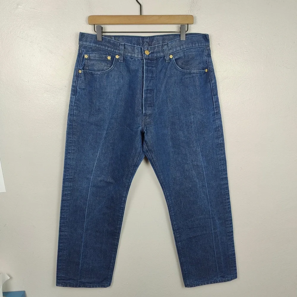 Levi's 501 Gold Weft Crispy Jeans Mens 36x30 Dark Wash Button Fly‎ Metallic